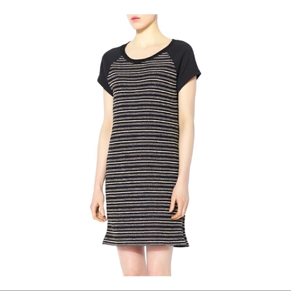 Sanctuary Black Gold Sequin Metallic Stripe Shift Dress Size S